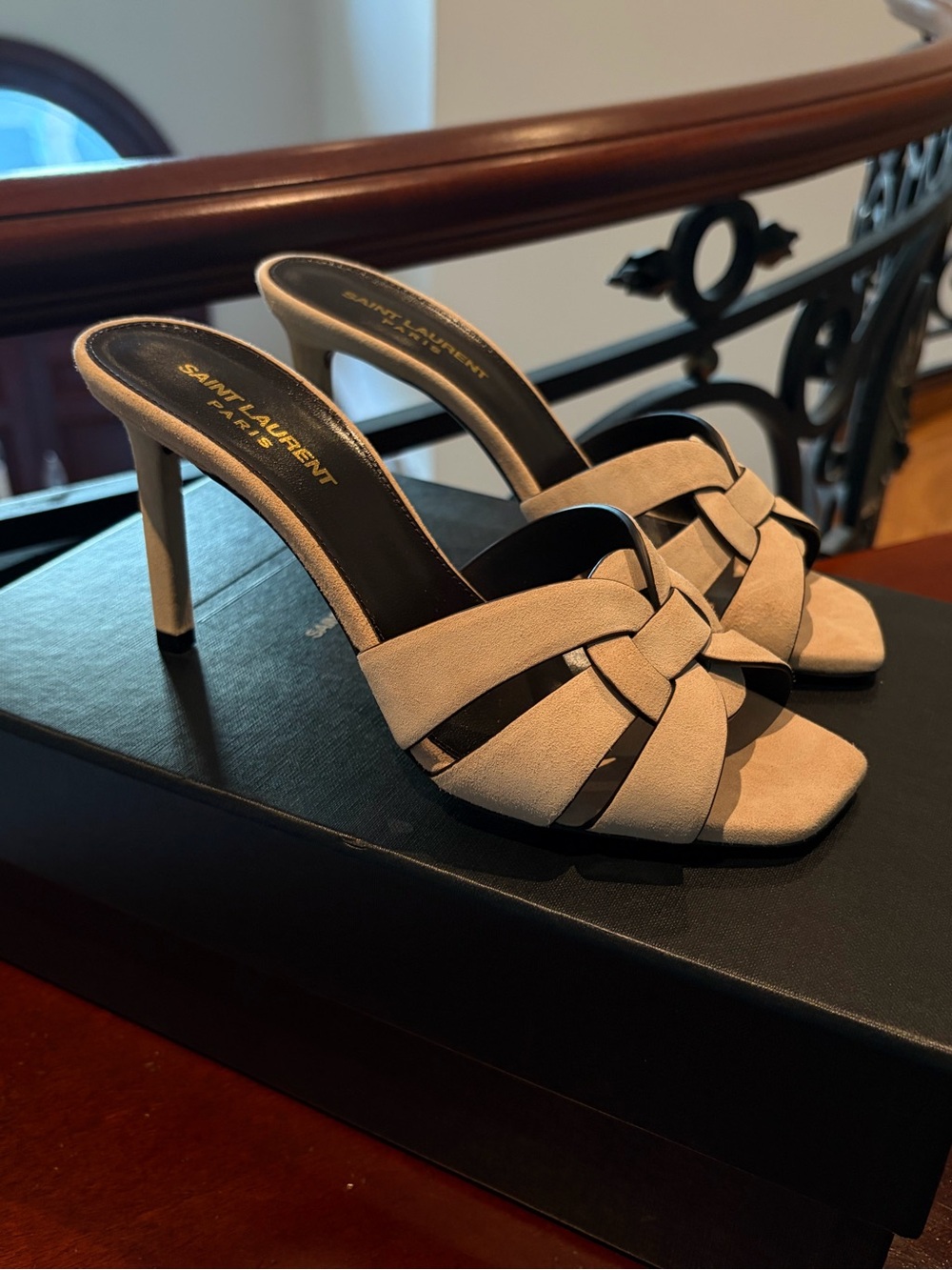 Saint Laurent Tribute Woven Suede Mules
